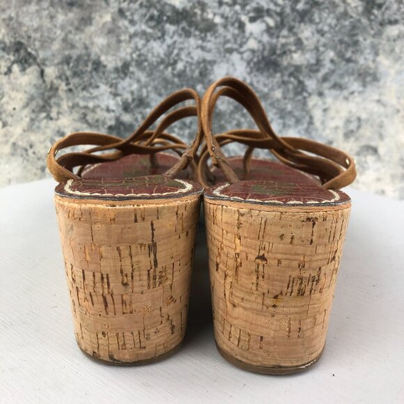 Sam Edelman Women's Size 8 Reana Brown Leather Open Toe Slip On Wedge Sandals - Picture 4 of 13